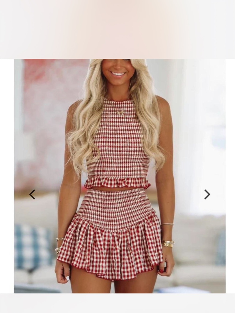 Hazel & Olive Red Gingham High-Waist Ruffle Set